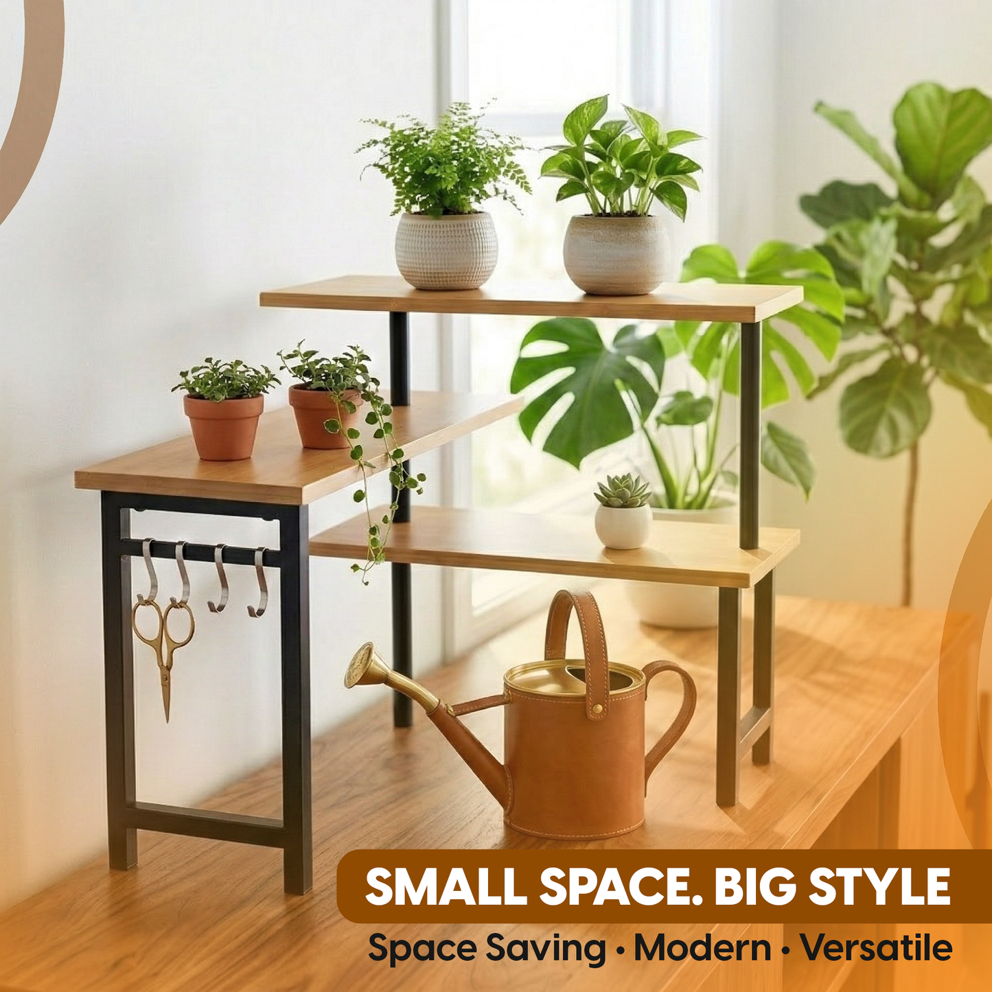 3 Tier Bamboo Corner Shelf with Extended Top Tier