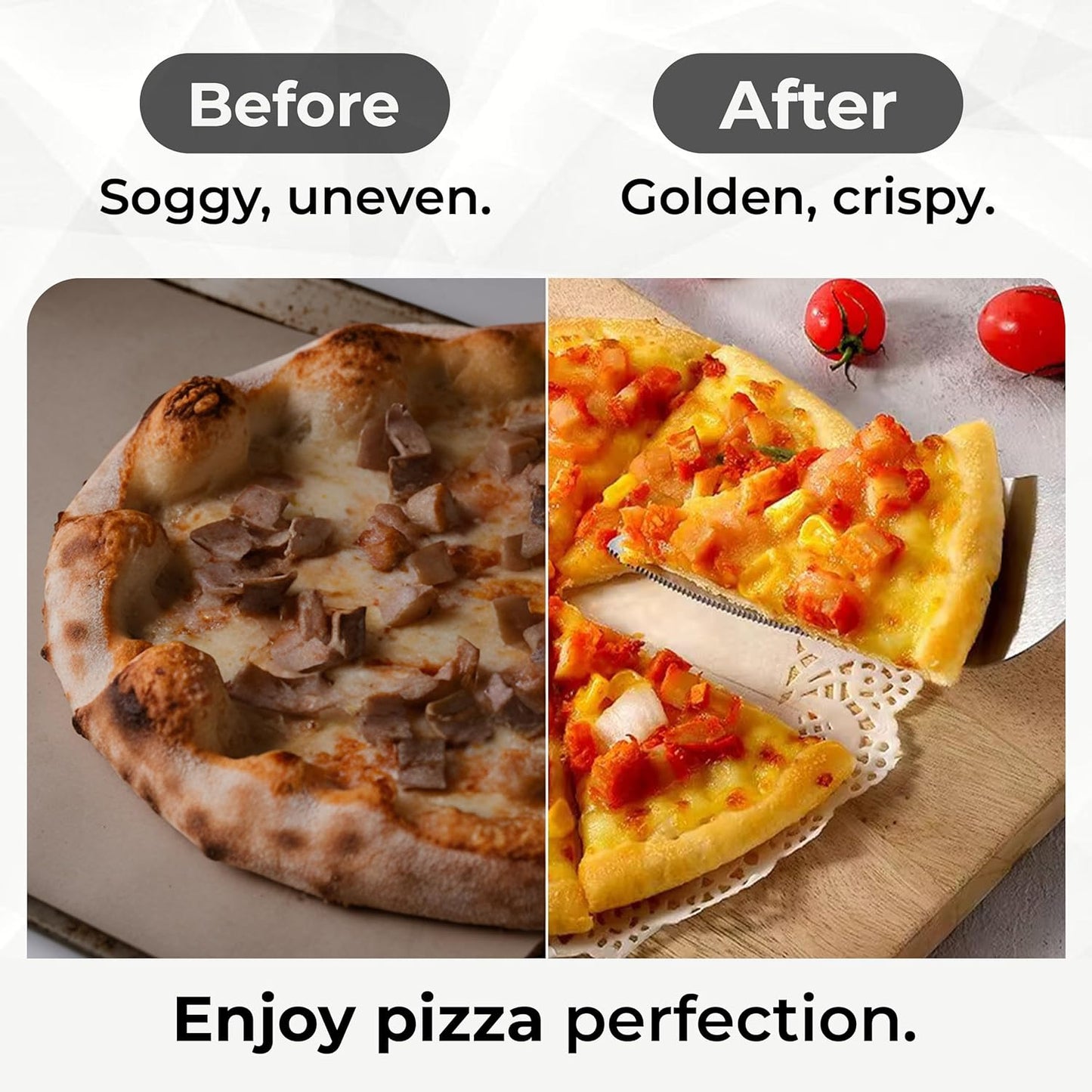 Pizza Stone Set 13" Black Cordierite Oven Grill w/ Peel, Cutter – Tenovu Supply