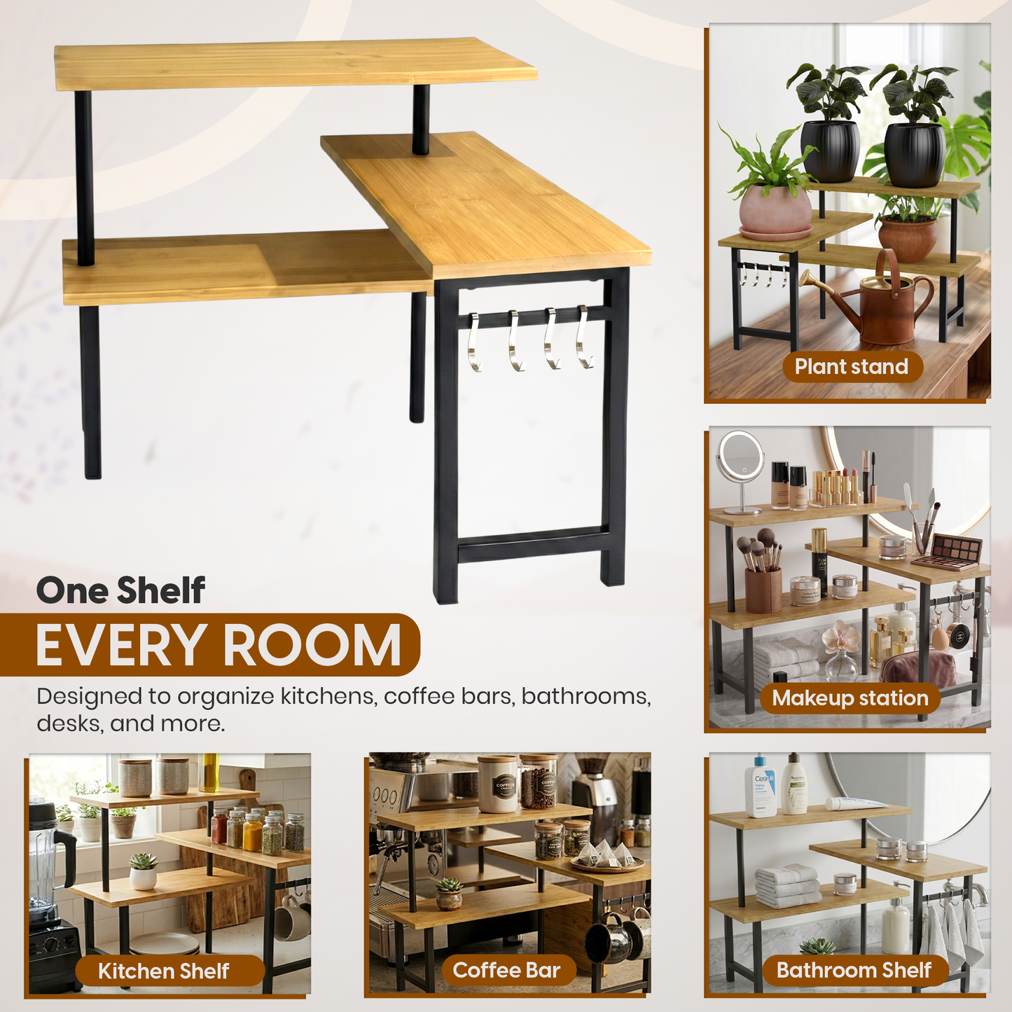 3 Tier Bamboo Corner Shelf with Extended Top Tier