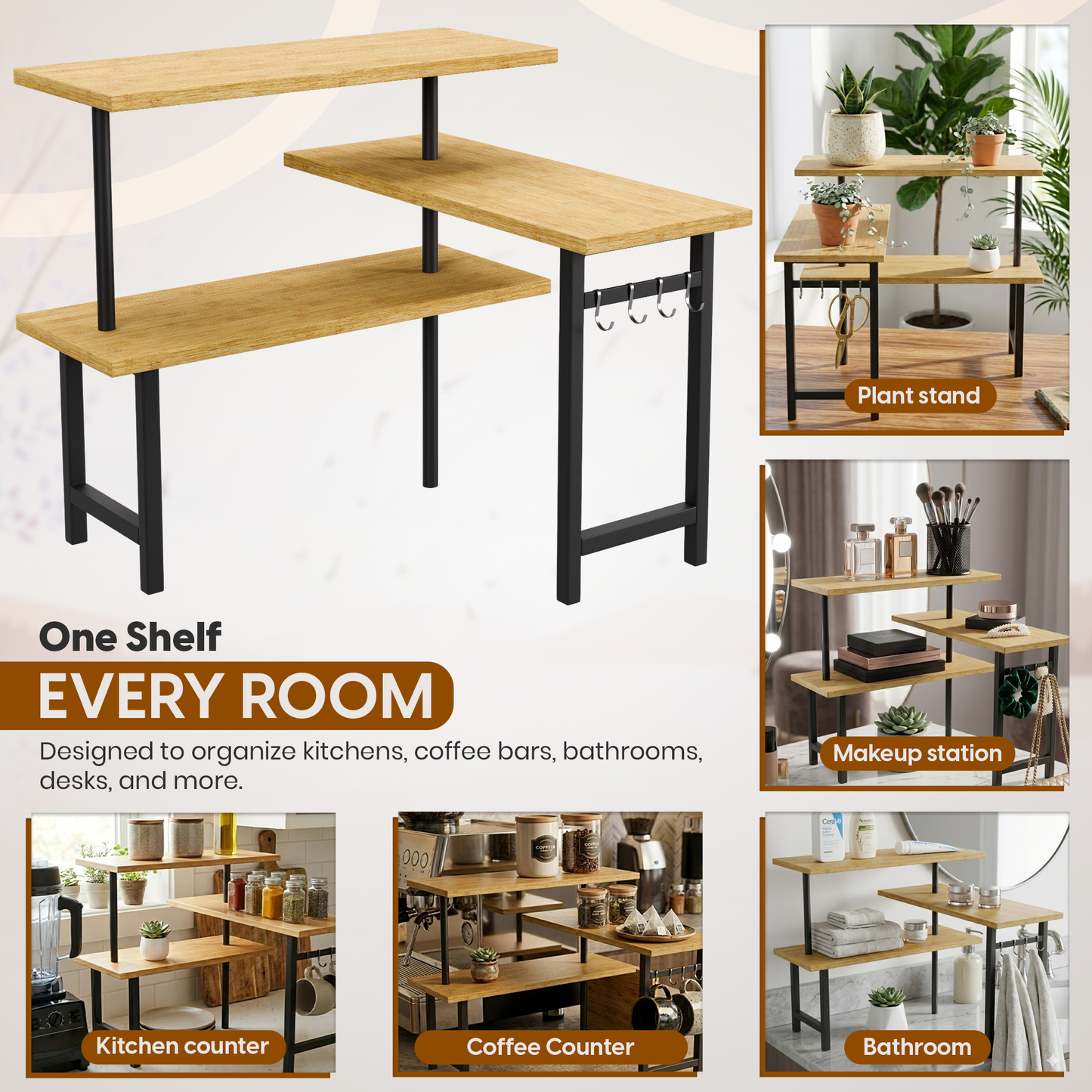 3 Tier Bamboo Corner Shelf with Extended Top Tier