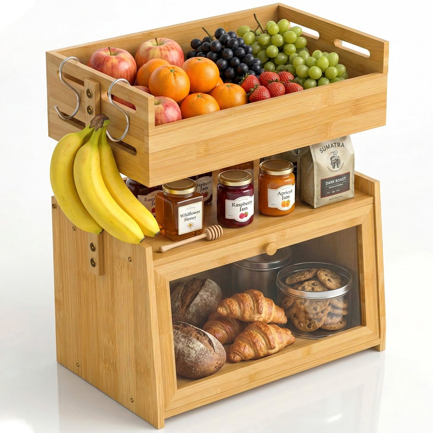 2-in-1 Bamboo Bread Box & Fruit Basket