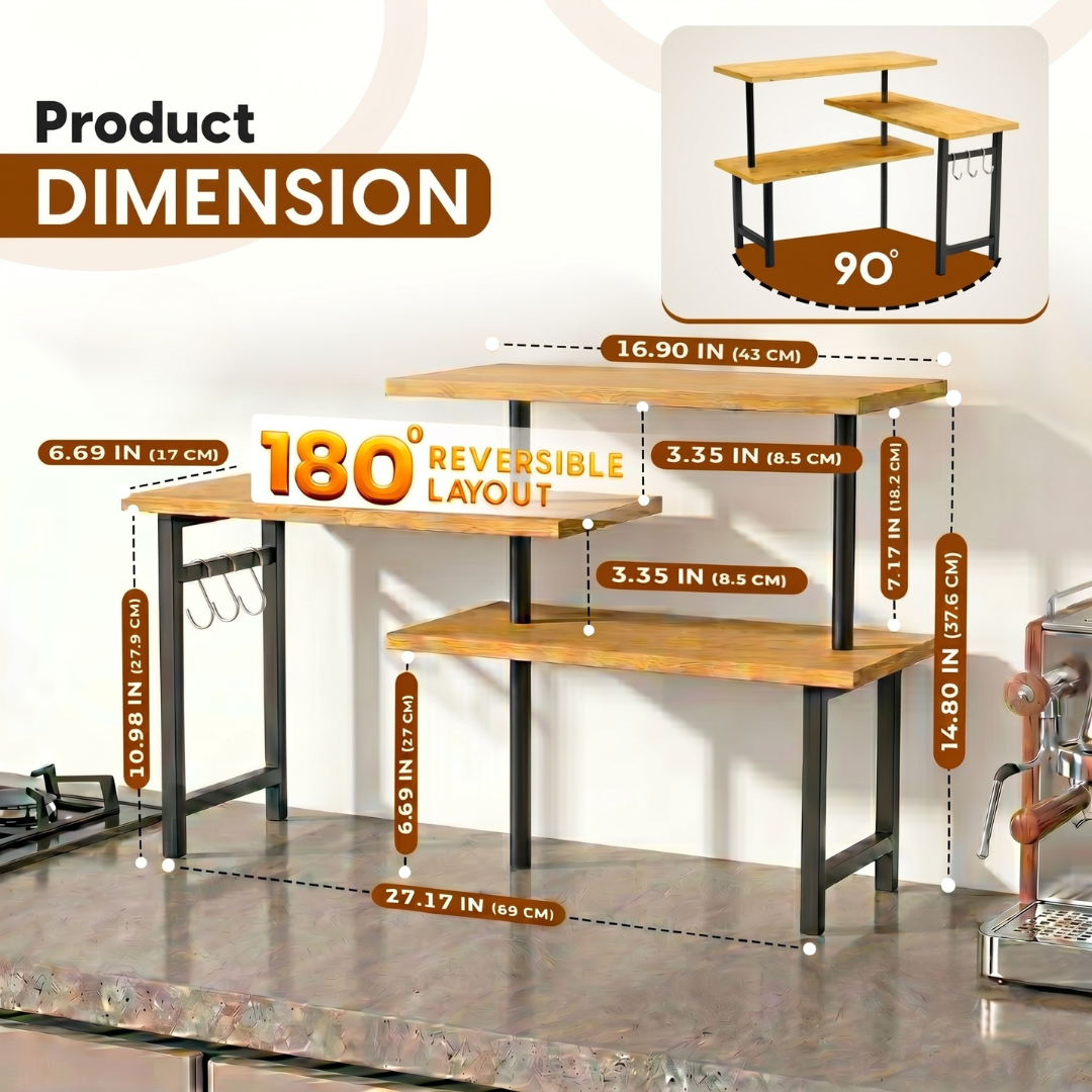 3 Tier Bamboo Corner Shelf with Extended Top Tier