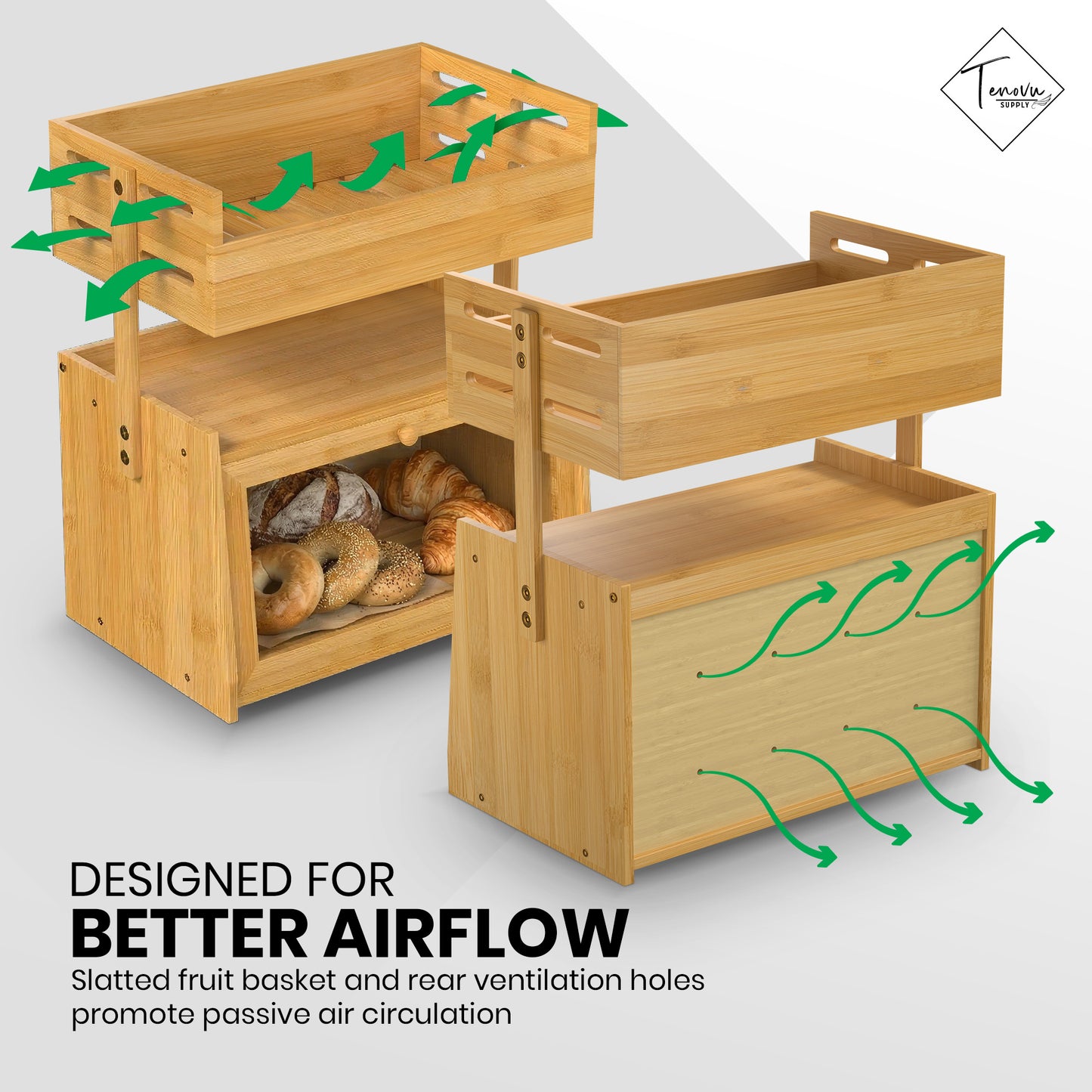 2-in-1 Bamboo Bread Box & Fruit Basket