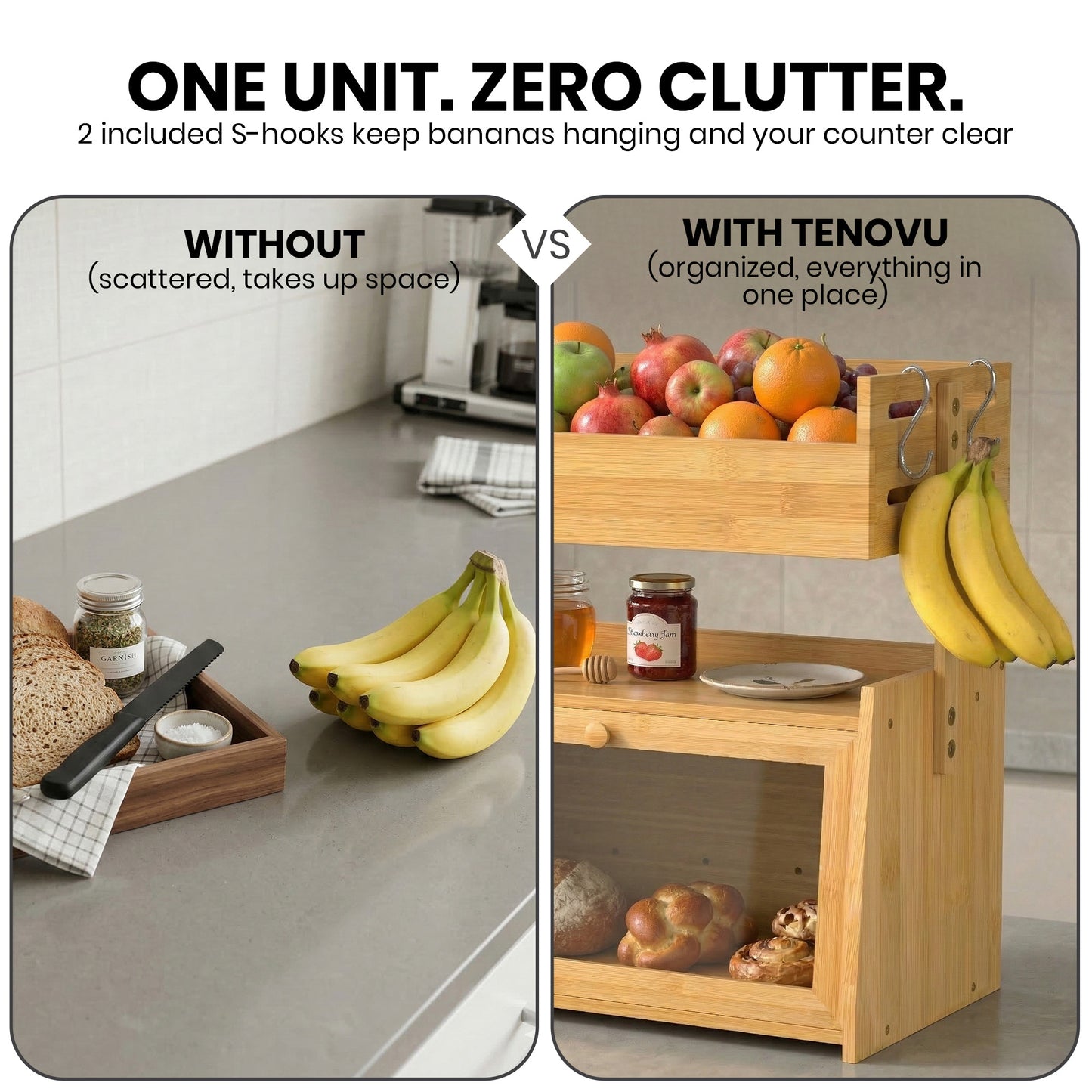 2-in-1 Bamboo Bread Box & Fruit Basket
