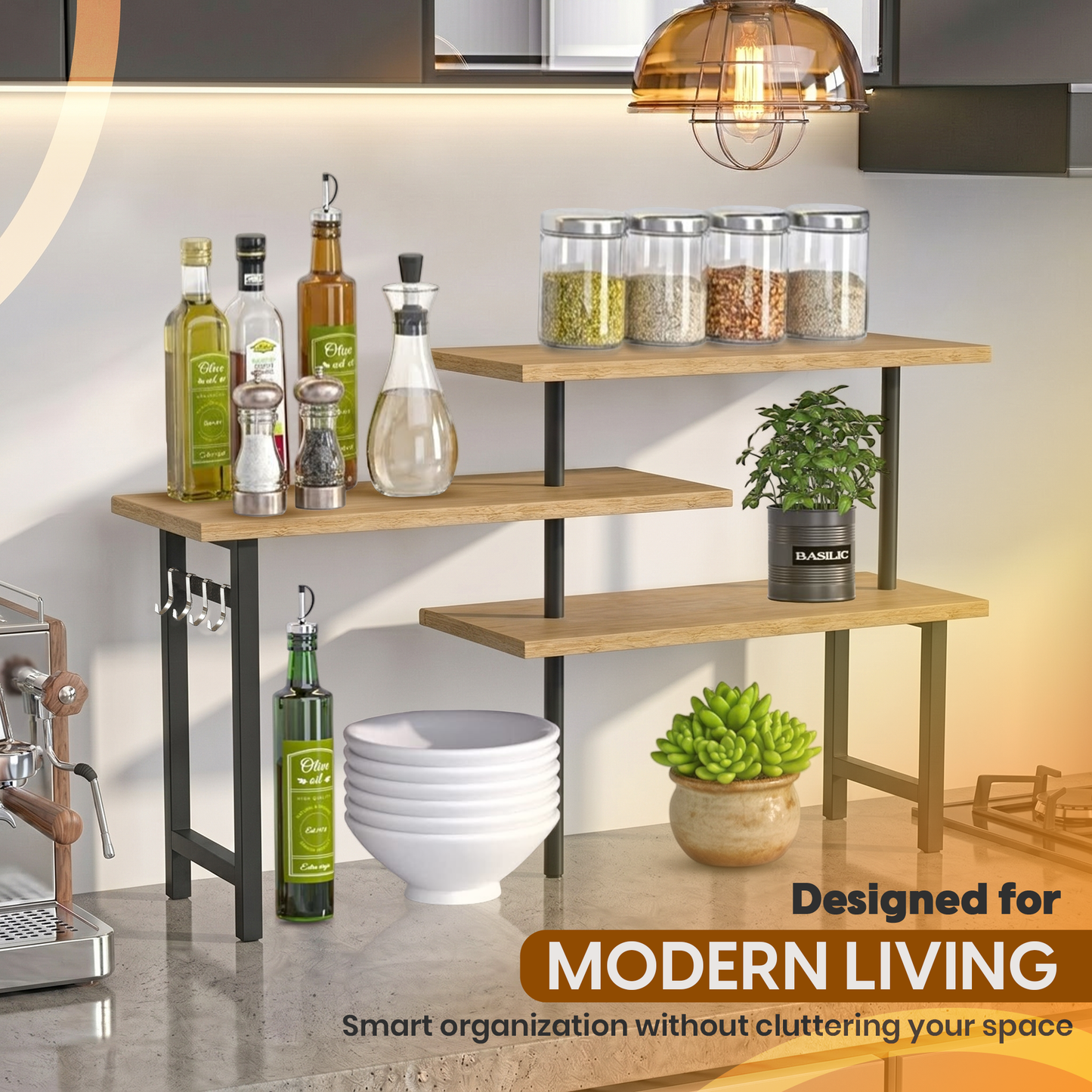 3 Tier Bamboo Corner Shelf with Extended Top Tier